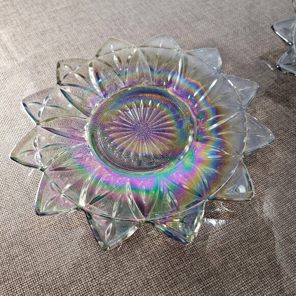 Vintage Federal Glass Smokey Gray Petal Design Iridescent Carnival Glass Plates - Picture 10 of 11